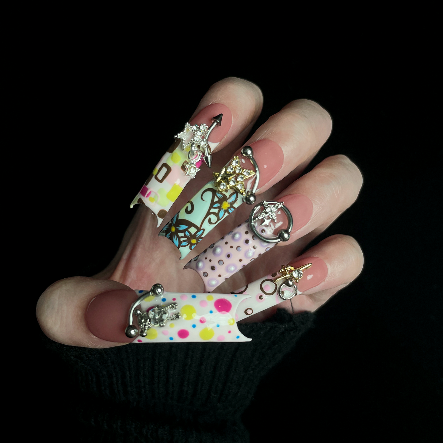 Cosmic Pop Graffiti Long Square Press On Nails