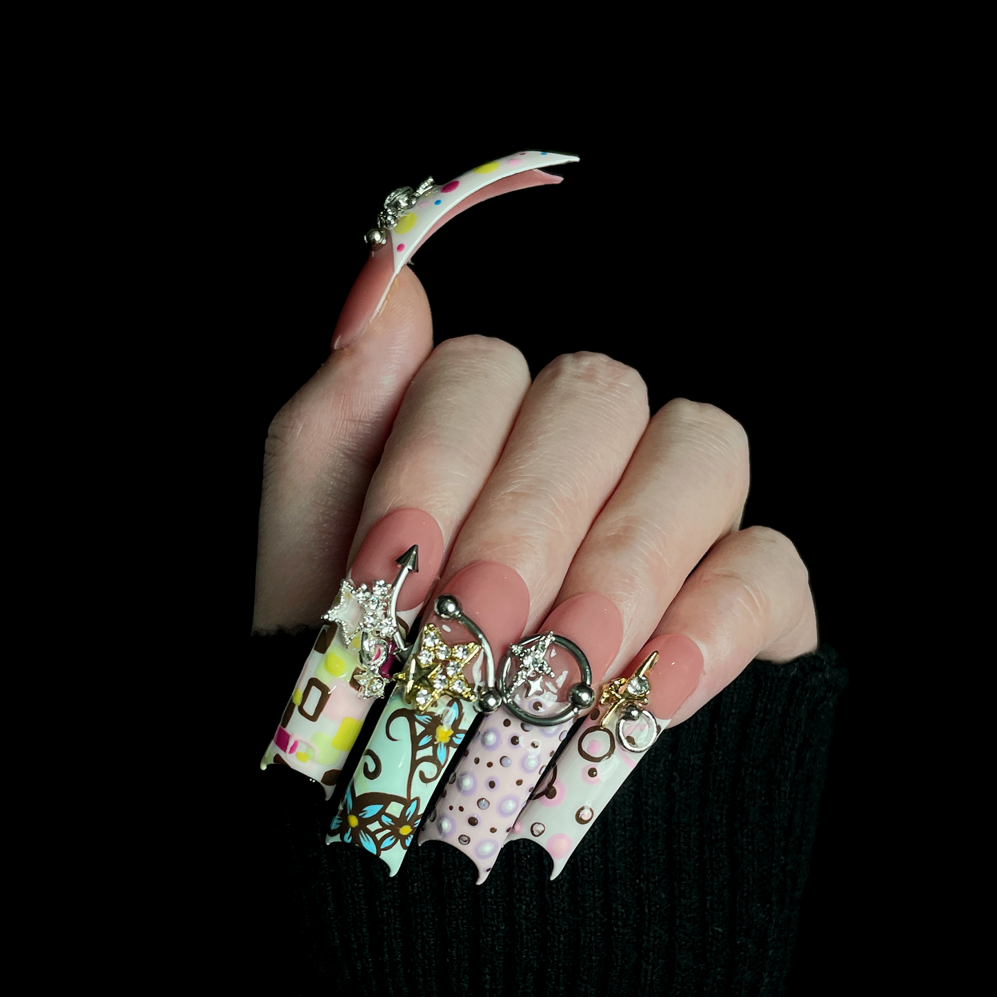 Cosmic Pop Graffiti Long Square Press On Nails