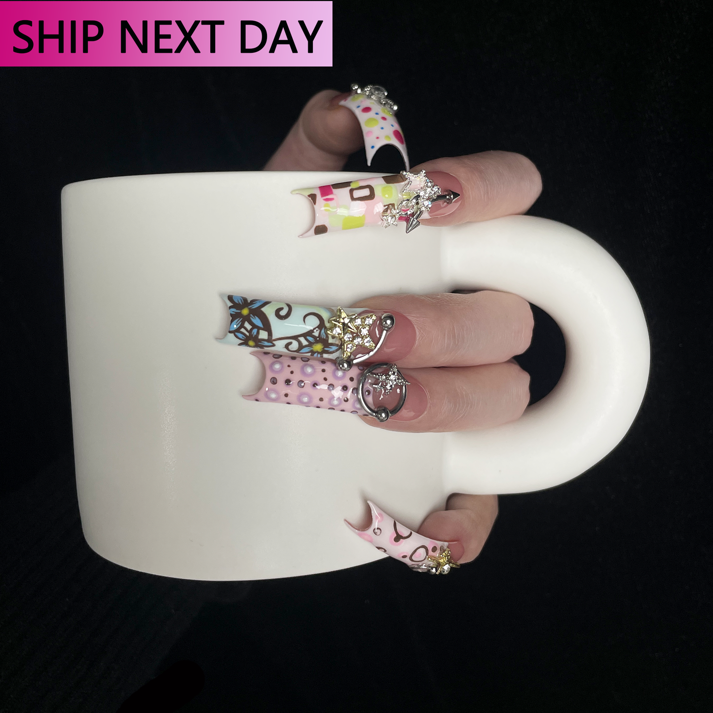 Cosmic Pop Graffiti Long Square Press On Nails