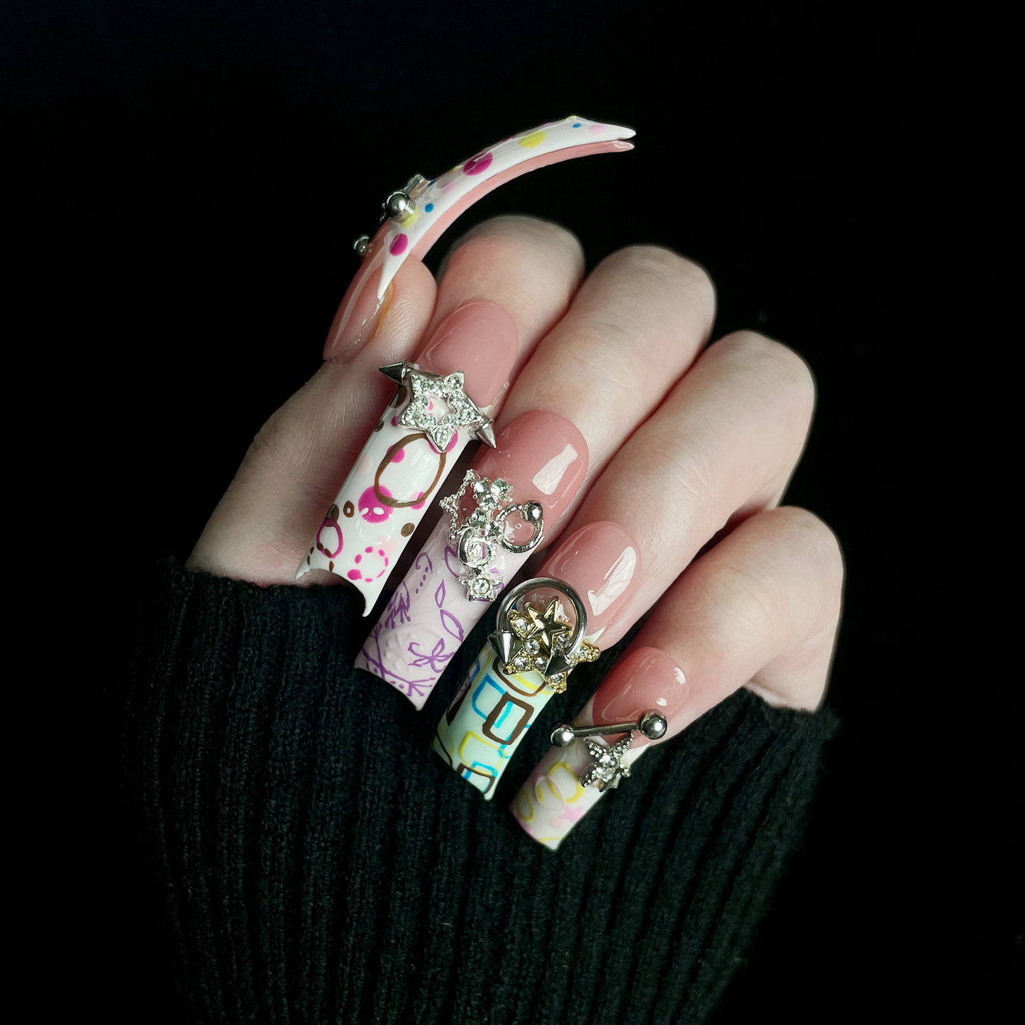 Cosmic Pop Graffiti Long Square Press On Nails