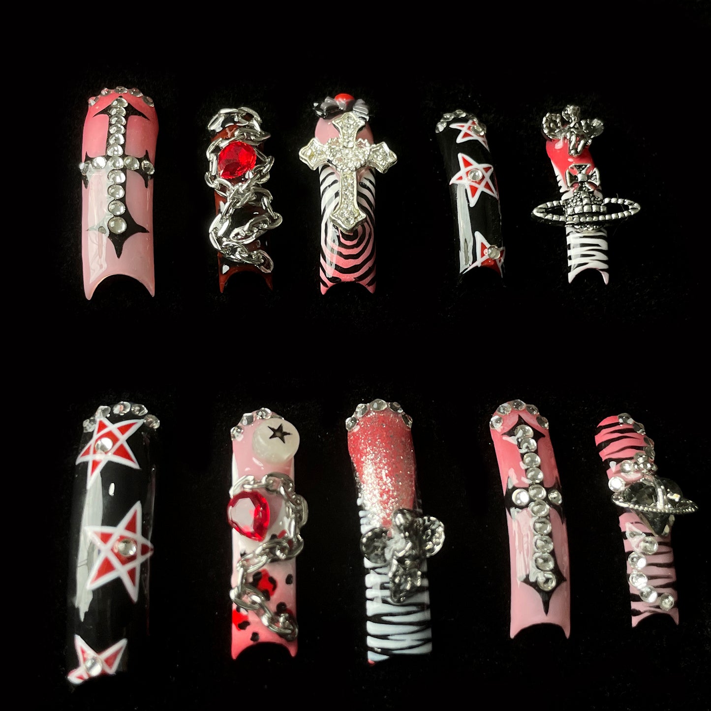 Goth Galaxy Long Square / Duck Press On Nails
