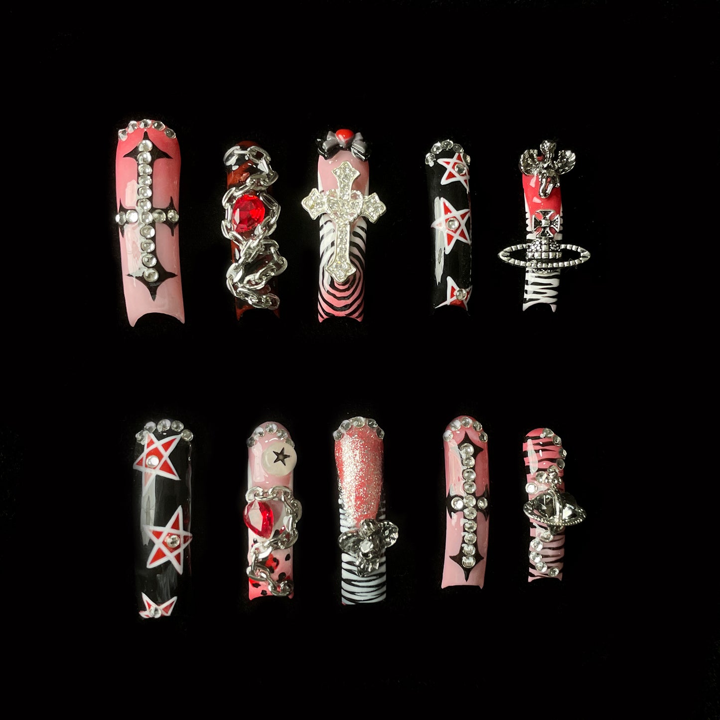 Goth Galaxy Long Square / Duck Press On Nails