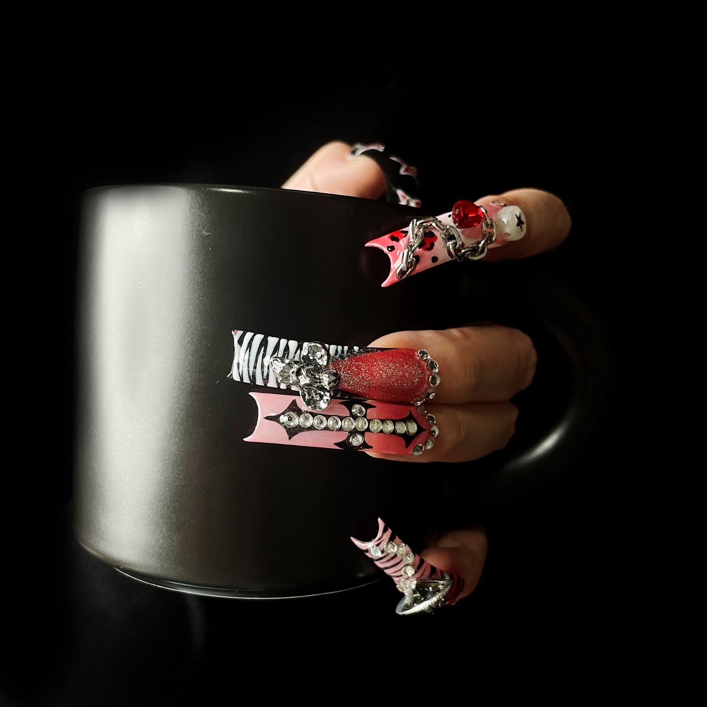 Goth Galaxy Long Square / Duck Press On Nails