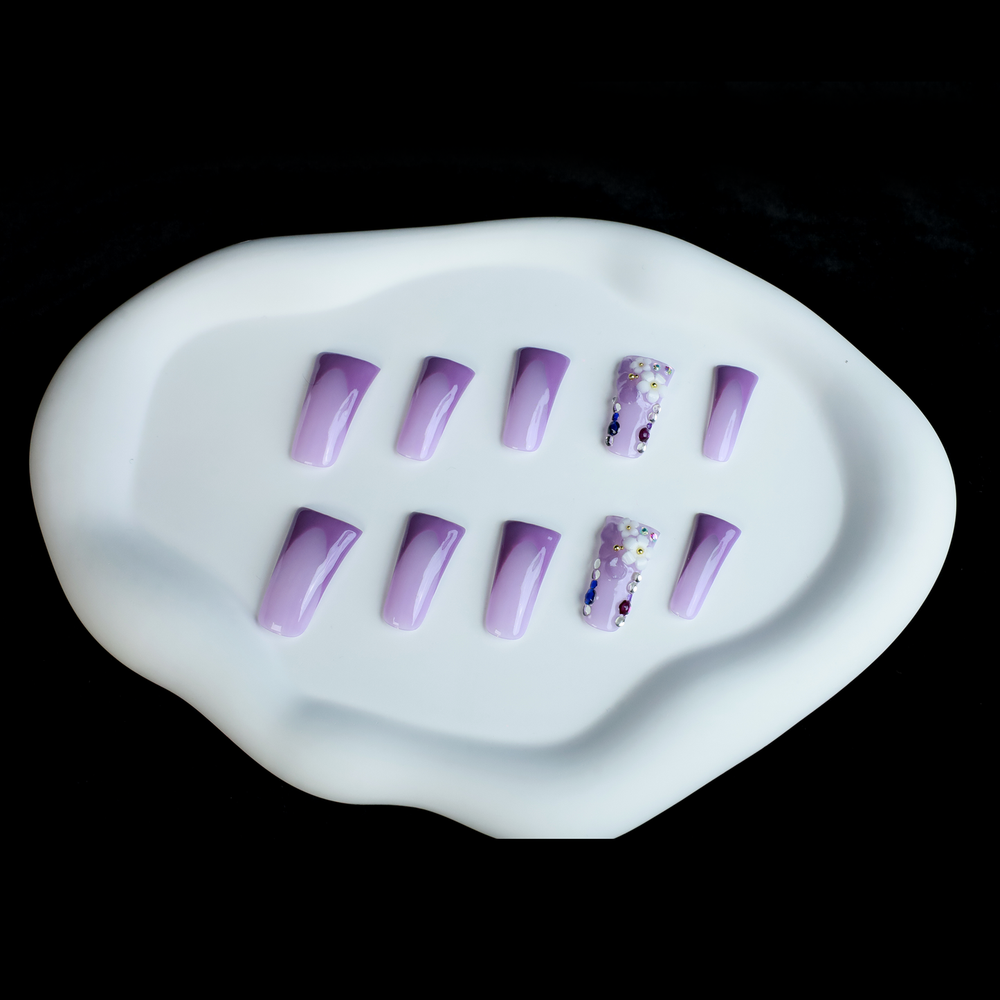 Purple Floral Long Duck Press-On Nails