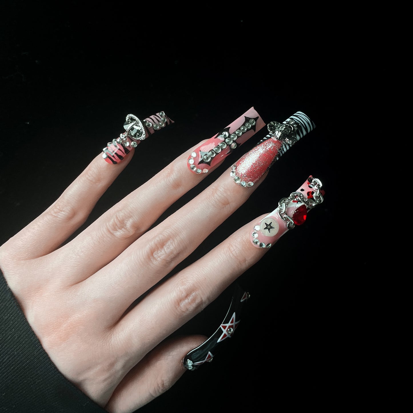 Goth Galaxy Long Square / Duck Press On Nails