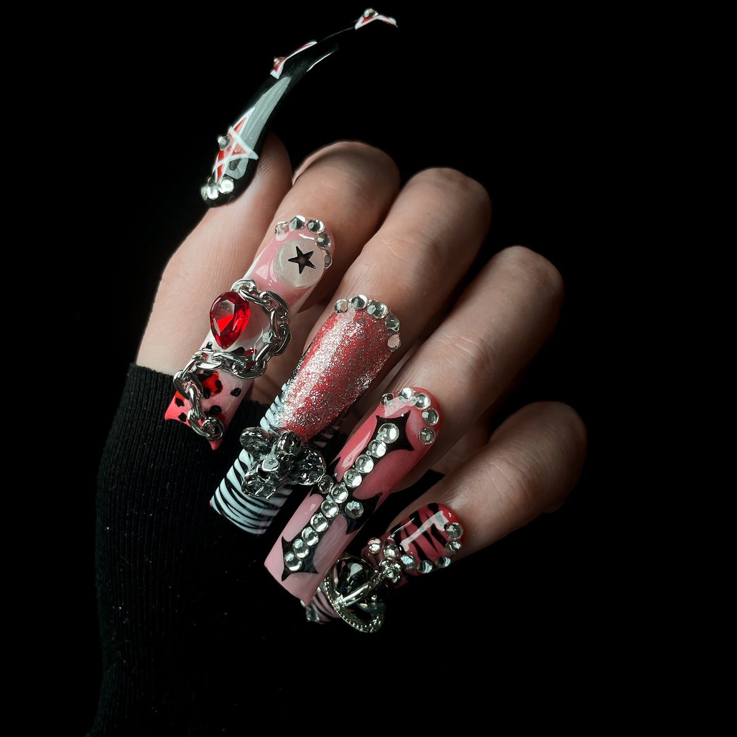 Goth Galaxy Long Square / Duck Press On Nails
