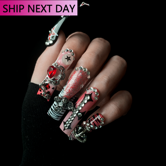 Goth Galaxy Long Square / Duck Press On Nails