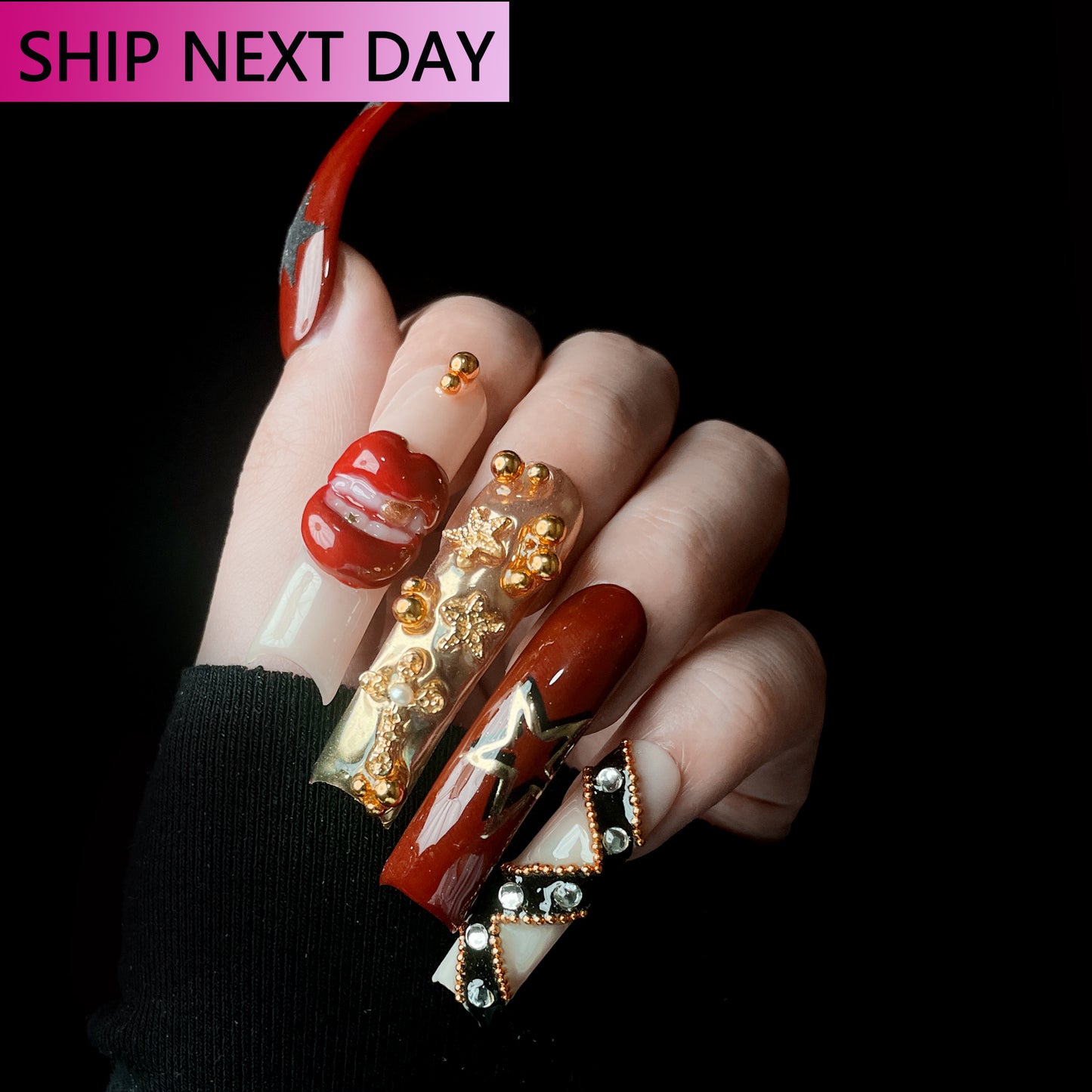 Rockstar Glam Long Square / Duck Press On Nails