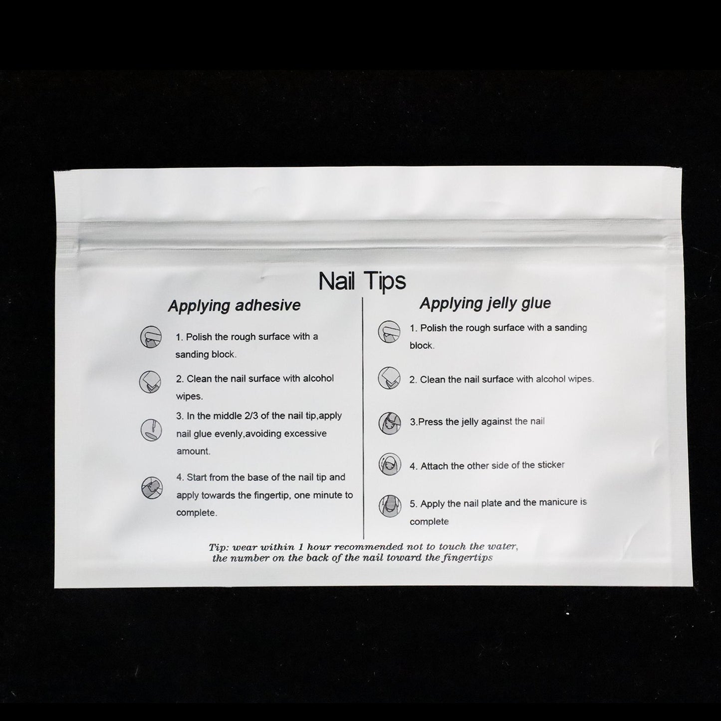 Two sheets of WeDoNails Best Nail Glue For Press On Nails with a pebble pattern sit on a round wooden platform. The text reads The Future of Nail Adhesive, emphasizing its safety, innovation, ease, and durability for nail applications. A soft, bright background enhances this cutting-edge product.