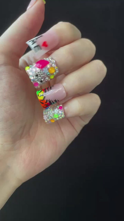Neon Safari Short Duck Press-On Nails