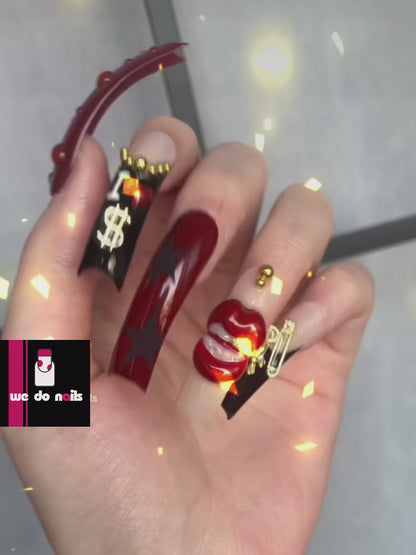 Rockstar Glam Long Square / Duck Press On Nails